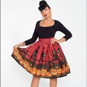 Pinup Girl Clothing Alison dress pumpkin border